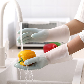 1 Pair Cleaning Gloves Washing Washing Cleaning Silicone Gloves Scrubber Dish Washing σφουγγάρι Λαστιχένια γάντια Εργαλεία καθαρισμού