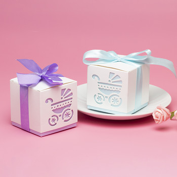 10 τμχ/τσάντα Χαριτωμένο κουτί καραμέλας Μπλε και ροζ χάρτινα κουτιά δώρου Διακόσμηση για παιδικά πάρτι γενεθλίων DIY Baby Shower Supplies 5Z