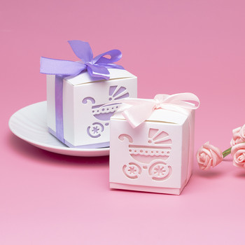 10 τμχ/τσάντα Χαριτωμένο κουτί καραμέλας Μπλε και ροζ χάρτινα κουτιά δώρου Διακόσμηση για παιδικά πάρτι γενεθλίων DIY Baby Shower Supplies 5Z