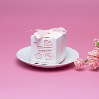 10 бр./торба Сладка кутия за бонбони Бебешка количка Сини и розови хартиени кутии за подаръци Декорация за парти за детски рожден ден Направи си сам Baby Shower консумативи 5Z
