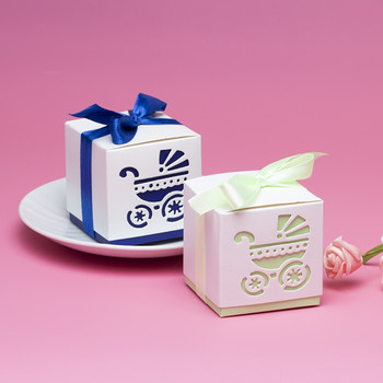 10 бр./торба Сладка кутия за бонбони Бебешка количка Сини и розови хартиени кутии за подаръци Декорация за парти за детски рожден ден Направи си сам Baby Shower консумативи 5Z
