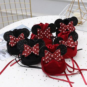 Cute Mouse Bow Кадифени торбички за подаръци Сватбени бонбони Чанта за опаковане на шоколад Органайзер за бижута Favor Box Опаковка с шнур Коледен декор