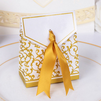 10 τεμ/ παρτίδα Χρυσό ασημένιο χάρτινο κουτί καραμέλα με κορδέλα Τσάντες δώρου Μπομπονιέρες γάμου Ζαχαροθήκη Διακόσμηση πάρτι γενεθλίων Mariage Casamento