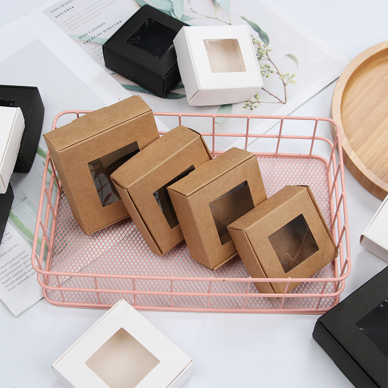 10 vnt Kraft popieriaus dėžutė ruda/juoda/balta kartoninė rankų darbo skaidri PVC langų muilo dėžutės amatų popierinė vestuvių saldainių dėžutė 2021 m.