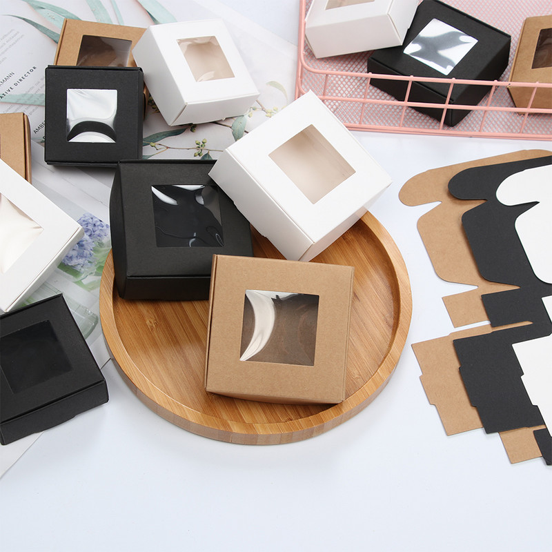 10 vnt Kraft popieriaus dėžutė ruda/juoda/balta kartoninė rankų darbo skaidri PVC langų muilo dėžutės amatų popierinė vestuvių saldainių dėžutė 2021 m.