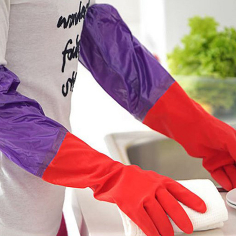 1 ζεύγος αδιάβροχο δοκάρι βελούδινο οικιακές εργασίες Μακριά μανσέτα Καουτσούκ Μπολ λατέξ Ρούχα Γάντια καθαρισμού ρούχων Ζεστά γάντια από καουτσούκ