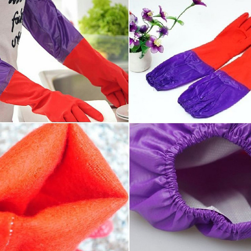 1 ζεύγος αδιάβροχο δοκάρι βελούδινο οικιακές εργασίες Μακριά μανσέτα Καουτσούκ Μπολ λατέξ Ρούχα Γάντια καθαρισμού ρούχων Ζεστά γάντια από καουτσούκ