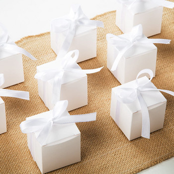 Μπομπονιέρα 100 ΤΕΜ Λευκό καφέ Δώρο Μπομπονιέρα Μαζική με Λευκή Κορδέλα Μπομπονιέρα για πάρτι DIY Κουτί σοκολάτας DIY για γενέθλια γάμου
