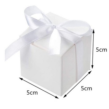100 БР. Бяло-кафява подаръчна кутия за бонбони насипно състояние с бяла панделка Кутия за партита Направи си сам бонбони Шоколадова подаръчна кутия за сватба, рожден ден