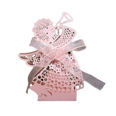 25 buc. Cutie de hârtie pentru ciocolată pentru fete roz, cutie cu înger de nuntă, cutii de bomboane goale cu laser, ambalaje pentru baby shower, consumabile pentru petrecerea de naștere