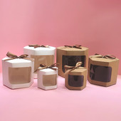 1 vnt torto dėžutės pakavimo popieriniai maišeliai su skaidriu PVC langu gimtadienio mergaičių dovanų dėžutė dovanoja saldumynų kraftpopierių su kaspinu