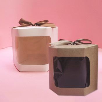 1PCS Кутия за торта Опаковка Хартиени торби с прозрачен PVC прозорец Кутия за подарък за рожден ден Момиче Подаръци Сладкиши Крафт хартия с лента Packge
