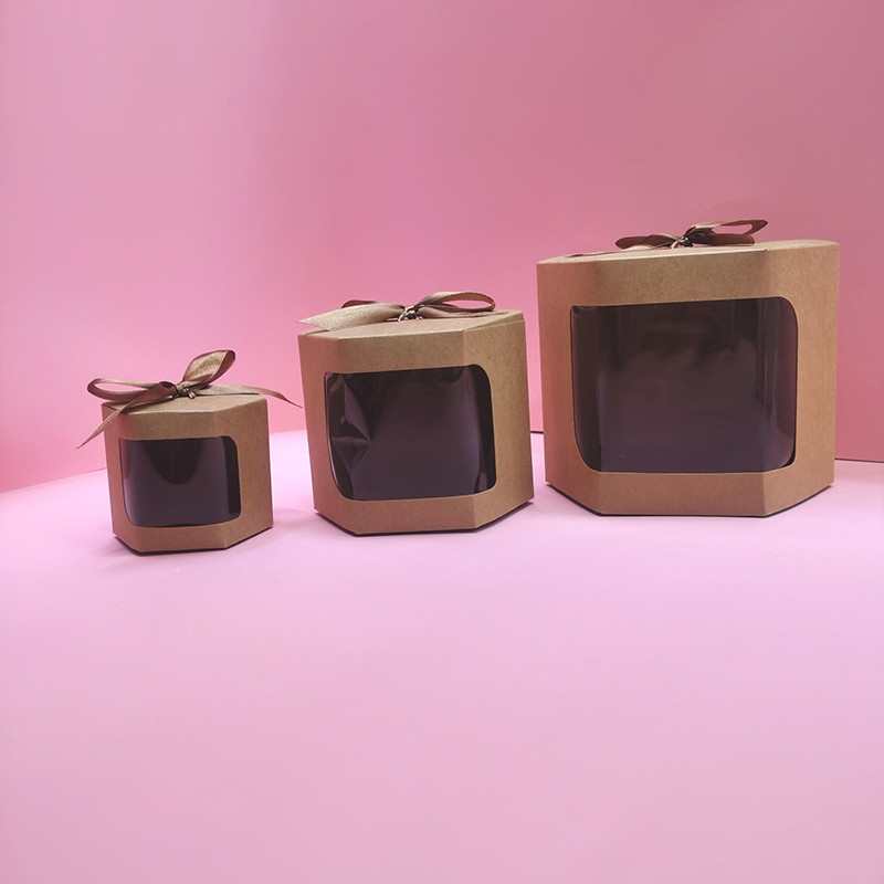 1 vnt torto dėžutės pakavimo popieriniai maišeliai su skaidriu PVC langu gimtadienio mergaičių dovanų dėžutė dovanoja saldumynų kraftpopierių su kaspinu