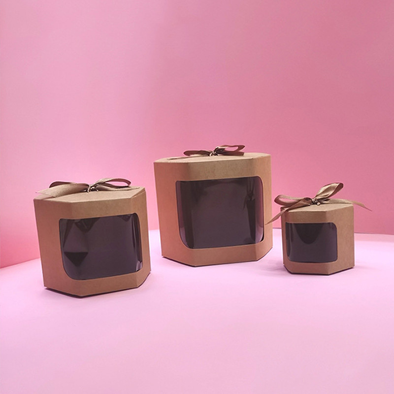 1 vnt torto dėžutės pakavimo popieriniai maišeliai su skaidriu PVC langu gimtadienio mergaičių dovanų dėžutė dovanoja saldumynų kraftpopierių su kaspinu