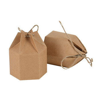 10 τεμ. Χάρτινο Kraft Κουτιά από χαρτόνι σε σχήμα εξάγωνο Κουτί μπισκότων με κουφέτα γάμου Valentine Small Goodie Πακέτο Μπομπονιέρες Προμήθειες πάρτι