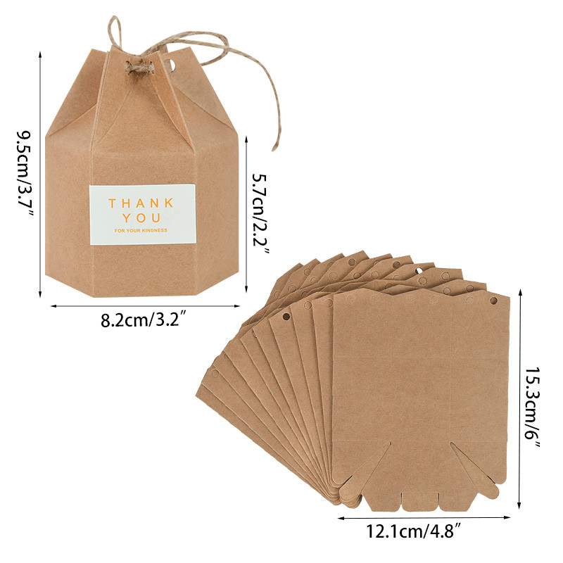 10 tk jõupaberist pappkarbid kuusnurkse kujuga kommikarbik, pulma-sõbrapäeva väike maiuspalade pakett, peotarbed