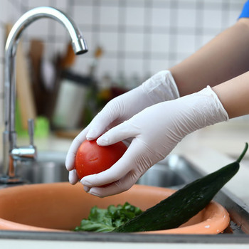 Бели нитрилни ръкавици за еднократна употреба, многофункционални, домакински, кухненски, градинарски, почистващи, водоустойчиви, маслоустойчиви, антистатични латексови ръкавици