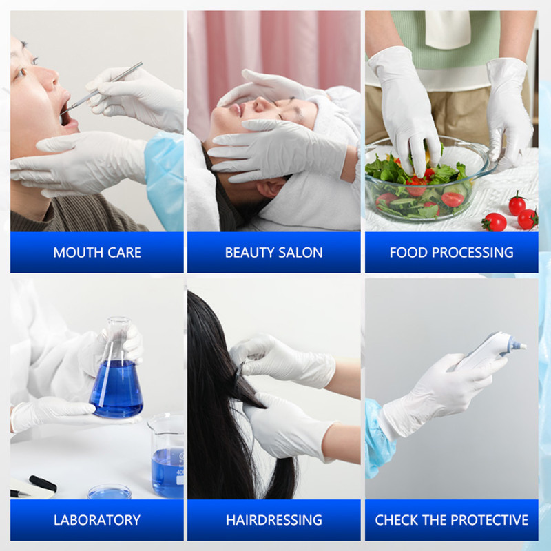 Ühekordsed valged nitriilkindad Multifunktsionaalsed koduköök Aiatöö Puhastamine Veekindel õlikindel antistaatiline latekskinnas