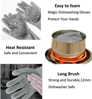 1 ζευγάρι γάντια πλυσίματος πιάτων Magic Silicone Scrubber Scrubber Καθαρισμός πιάτων Car Pet Wash Golve Επαναχρησιμοποιήσιμα γάντια σφουγγαριού από σιλικόνη