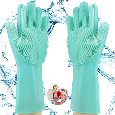 1 Pair Magic Silicone Dishwashing Gloves Scrubbing Scrubber Cleaning Dish Car Pet Wash Golve Silicon Reusable Sponge Gloves