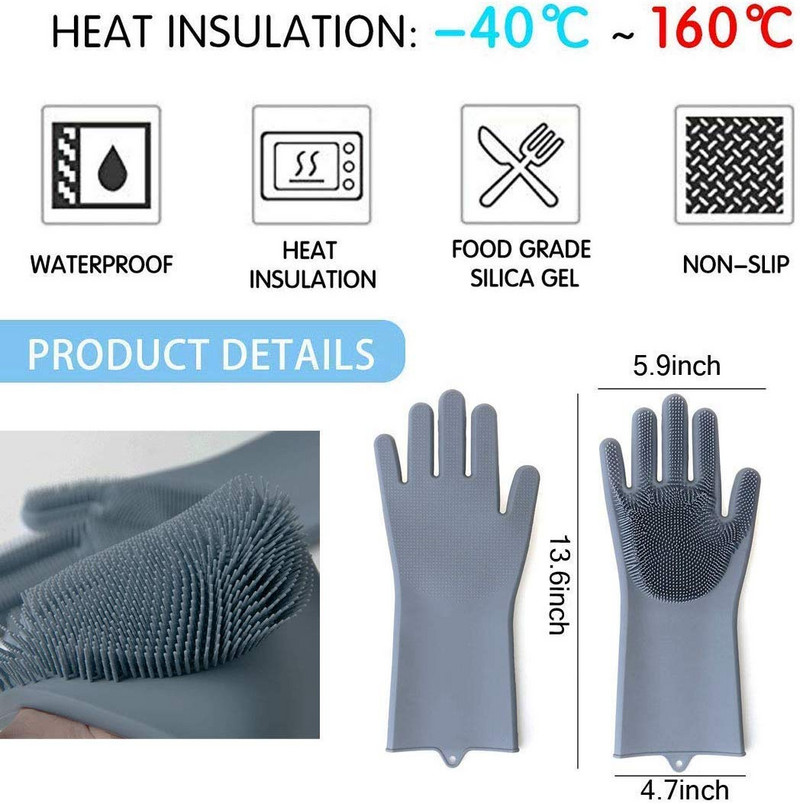 1 pora „Magic“ silikoninių indų plovimo pirštinių Šveitimo šveitimo mašinų valymo indas automobilių naminių gyvūnėlių plovimo „golve“ silicio daugkartinio naudojimo kempinės pirštinės