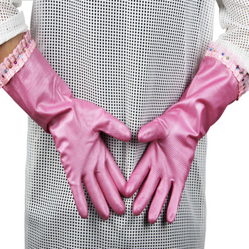 Λαστιχένια γάντια οικιακής χρήσης από καουτσούκ για πλύσιμο πιάτων με δαντέλα Χοντρό ζεστό εργαλείο κουζίνας Αδιάβροχο λατέξ και ανθεκτικό στα αλκάλια