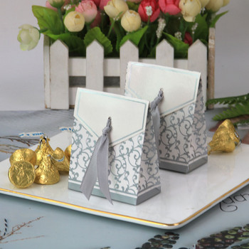 100 τμχ/παρτίδα Νέο προϊόν Κουτί δώρου γάμου ευρωπαϊκού στυλ Χρυσό ασημί κυματιστό μοτίβο κουτί ζαχαροπλαστικής με κορδέλα Προμήθειες για πάρτι για δώρο