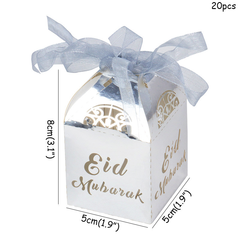 20 τεμ. Eid Mubarak Candy Box Ασημένιο χρυσό χάρτινο κουτιά δώρου Διακοσμήσεις για το Ραμαζάνι και το Eid Islam Muslim Muslim Happy Eid Party Προμήθειες