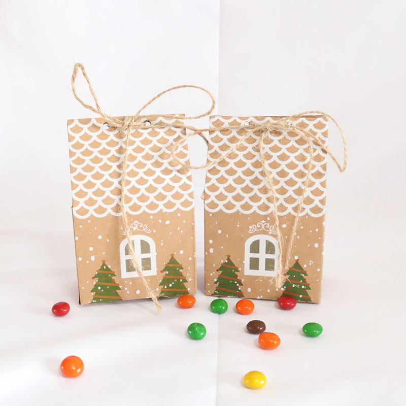 20/50 τεμ. χάρτινα Kraft Κουτιά ζαχαροπλαστικής Merry Christmas Cookie Gift Box Σπίτι σε σχήμα κουτιού συσκευασίας Μπομπονιέρα Πρωτοχρονιάτικη διακόσμηση