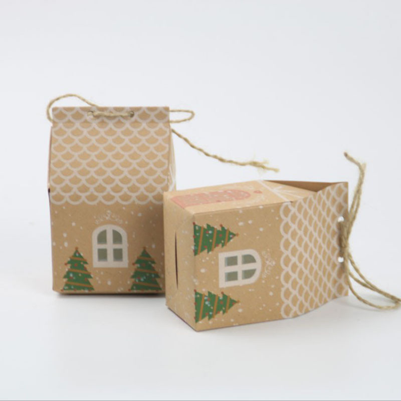 20/50 τεμ. χάρτινα Kraft Κουτιά ζαχαροπλαστικής Merry Christmas Cookie Gift Box Σπίτι σε σχήμα κουτιού συσκευασίας Μπομπονιέρα Πρωτοχρονιάτικη διακόσμηση