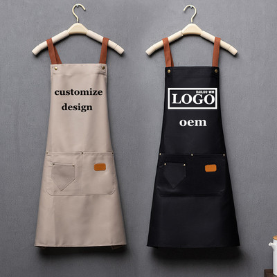 Customized personality logo signature men`s and women`s kitchen aprons home chef baking clothes with pockets adult bib waist bag