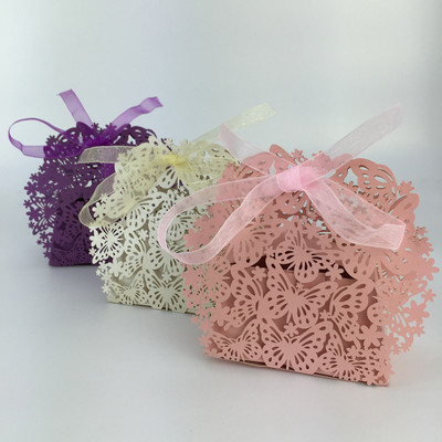 50db/tétel Butterfly kreatív cukorka doboz DIY esküvői ajándékok és díszdoboz parti kellékek Romantikus házassági édességdobozok