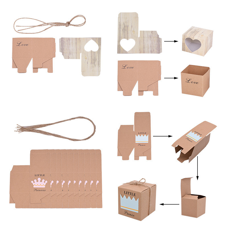 10 τεμ. Χαρτί Kraft Κουτί δώρου με καραμέλα Love Heart Crown Δώρα Τσάντες Μπομπονιέρες πάρτι για καλεσμένους Γάμος Baby Shower Διακόσμηση γενεθλίων