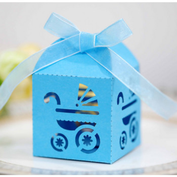 50 бр. Бебешка кола Кутия за бонбони Опаковка за подаръци Чанти Кутии с панделка Baby Shower Рожден ден Кръщене Парти Декорации Сувенири за гости