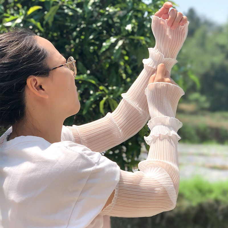 Vanzlife Rankos Apsauga Viršutinė rankovė Moteriška UV spinduliams atspari rankovė Apsauga Rankovė Ledinis Šilkas Vasarinės Pirštinės plonos Internetinės Famou Nėriniai Važiavimas dviračiu