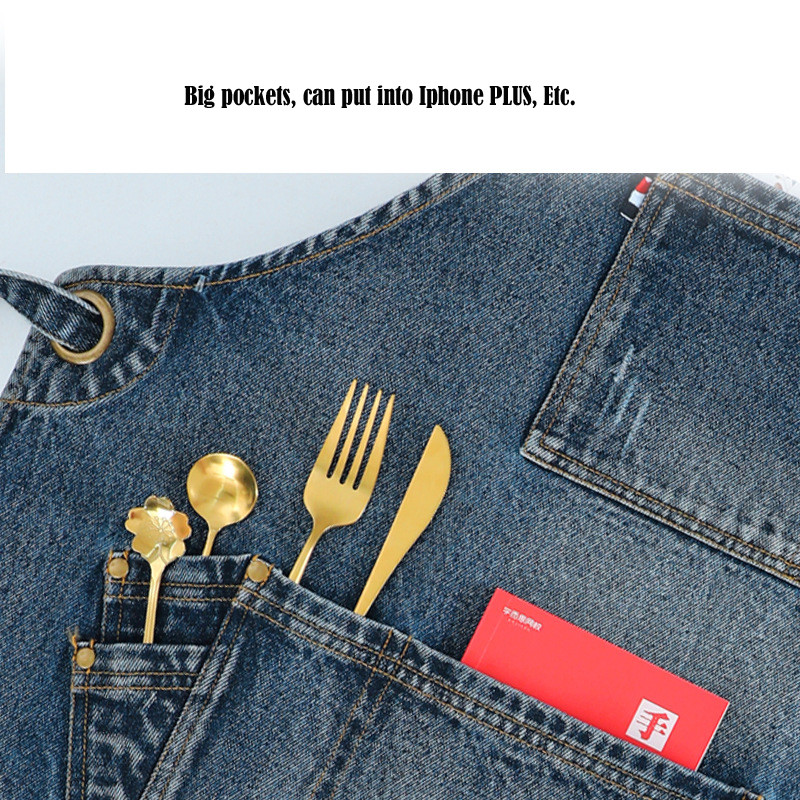 Paks teksapõll taskuteksaga naistele meestele Juuksuri Barista kohvik töötavas ilusas salongis