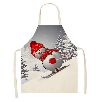 Кухненска престилка с шарка на коледни снежни човеци 65x53 см. Дамски/детски памучни ленени престилки без ръкави Готвене Водоустойчиви инструменти за почистване на дома