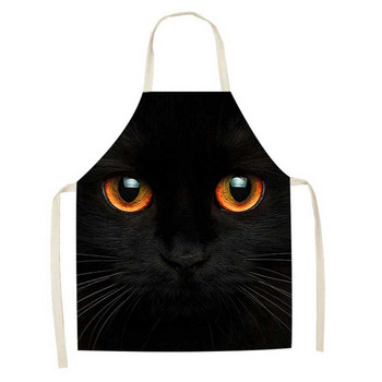 1 τεμ. Cute Cat Print Ποδιά Κουζίνας Μαύρη Γάτα Αμάνικο Λινά Σαλιά για το σπίτι Καθαρισμός Ψήσιμο Αξεσουάρ μαγειρέματος Αδιάβροχη ποδιά σαλιάρα
