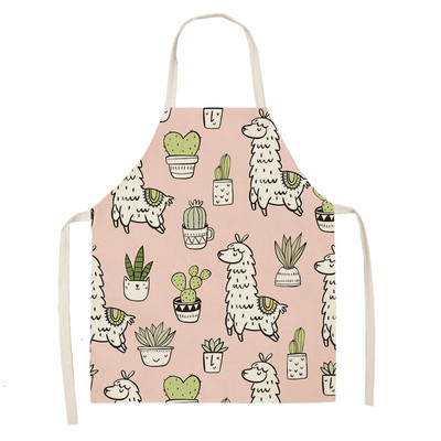 Alpaca llama Cactus Printed Βαμβακερές λινές Αμάνικοι Ποδιές Κουζίνας Γυναικείες Pinafore Home Cooking Baking Waist Bib 53*65cm 46263