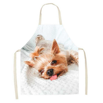1 τεμ. Χαριτωμένο σκυλί με μοτίβο εκτύπωσης ποδιά κουζίνας Γυναικεία αμάνικα λευκά είδη σπιτιού Ποδιά κουζίνας μαγειρικής ψησίματος Εστιατόριο Easy Clean Bib