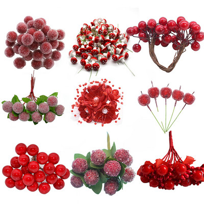 Berry Artificial Flower Fruit Red Artificia berry Simulation Cherry Stamen Berries για Χριστουγεννιάτικη Διακόσμηση σπιτιού DIY Δώρο στεφάνι