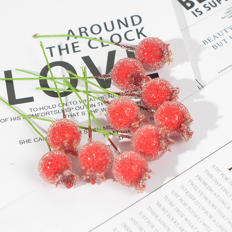 10gab 2cm Mini ābols Viltus augļu stikls Ogas Mākslīgais granātābols sarkanais ķirsis Pušķis Ziemassvētki ābols Dekoratīvs