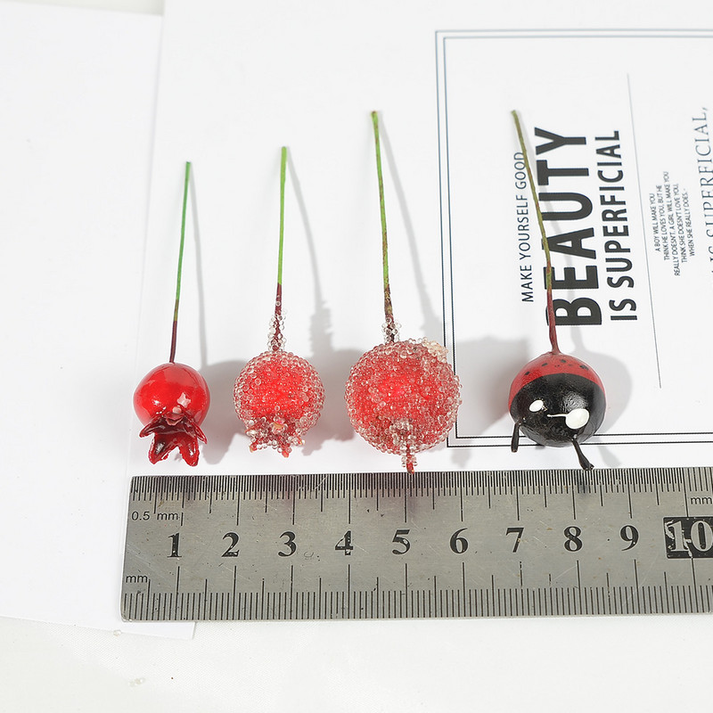 10gab 2cm Mini ābols Viltus augļu stikls Ogas Mākslīgais granātābols sarkanais ķirsis Pušķis Ziemassvētki ābols Dekoratīvs