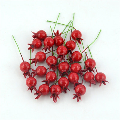 20pcs Small WIth Stem Simulation pomegranate fruit Berries Artificial Flower Red Christmas Cherry Stamen  Wedding Decoration