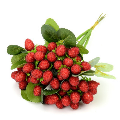 1 puokštė / 9 galvutės Dirbtinių vaisių putos Braškių netikras modeliavimas Stiklinis vaisius raudonas vyšnias skirtas namų vestuvių vakarėliui papuošti