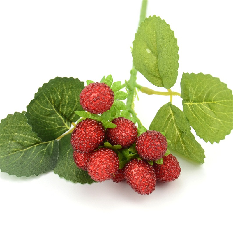 1 puokštė / 9 galvutės Dirbtinių vaisių putos Braškių netikras modeliavimas Stiklinis vaisius raudonas vyšnias skirtas namų vestuvių vakarėliui papuošti