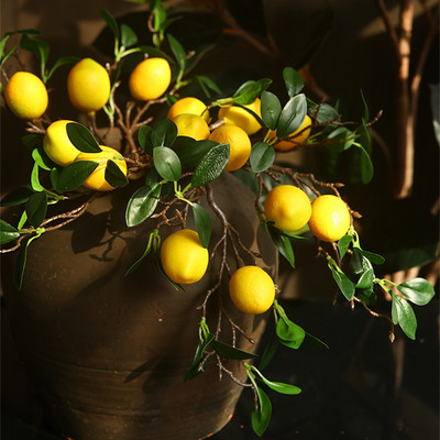High quality Lemon fruit branch with green leaves Artificial flowers house table decor flores artificiales Photo Props