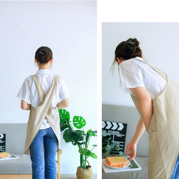 Водоустойчива дамска полиестерна престилка с кръст на гърба Японска домакинска кухня Престилка за готвене с двоен джоб Цветарска работна престилка