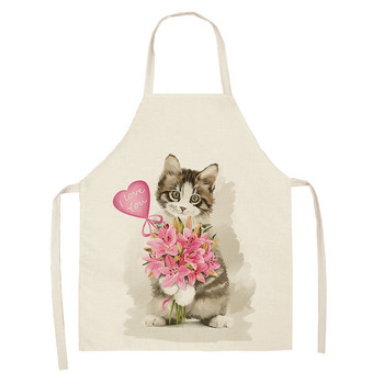 1 τεμ Cute Cat Print Αμάνικη ποδιά κουζίνας Γυναικεία λινό σαλιάρα Καθαρισμός σπιτιού Αντιρρυπαντική ποδιά σπιτιού Αξεσουάρ μαγειρέματος Σαλιάρα