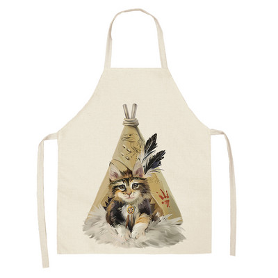 1 bucăți șorț de bucătărie fără mâneci cu imprimeu de pisici drăguțe pentru femei, bavetă de in, șorț antifouling pentru curățarea casei, accesorii de gătit pentru coacere